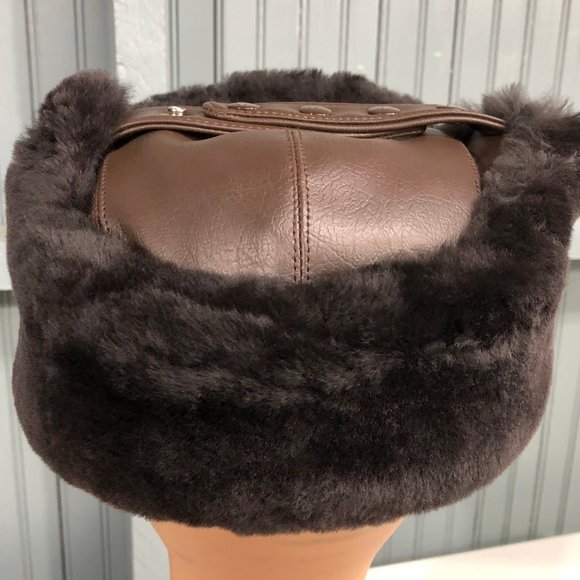 Langenberg Brown Vinyl Trooper 6 7/8 Winter Hat Ear Flaps Made USA - Picture 3 of 10